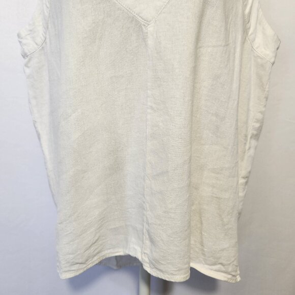 DKNY Pure Women Size L Ivory Linen Blend V-Neck Sleeveless Tank Top Breathable - Picture 3 of 13